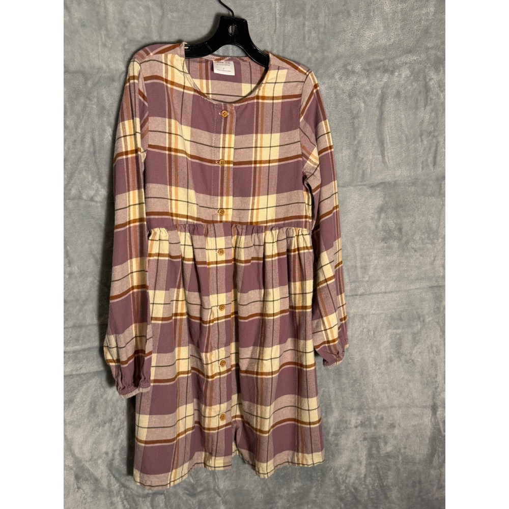 Little Co. by Lauren Conrad Girls Purple Plaid Organic Cotton Flannel Dress 7